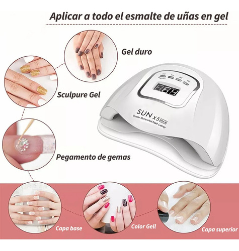 Lampara Led Uv De Manicura Sun X5 Secador Para Uñas Secado Rápido 4 Temporizador 99s Sin Dolor Sensor Infrarrojo Automático Gel De La Extensión / Gel Uv / Gel Polaco Color Blanco+1 Pinza Clip