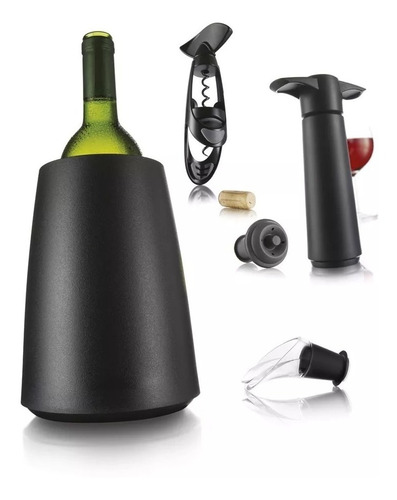 Set Vino Vacuvin Bomba Vacio Sacacorcho Enfriador Servidor Color Negro