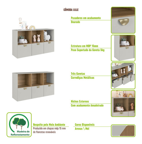 Quarto Infantil Completo Cômoda E Cama Montessoriana Lille Cj082 Arenas Art In Móveis