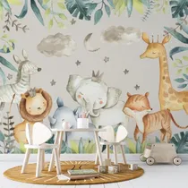 Comprar Mural Ploteo Vinilo Infantil Selva Animales Acuarela Mui15