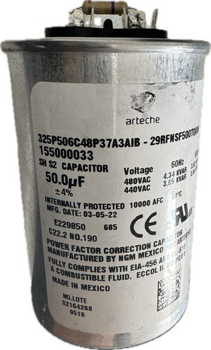 Capacitor Arteche 50 Uf 480 / 440v 60 Hz 4.34/3.65 Kvar