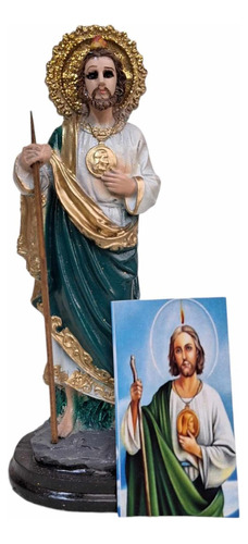 San Judas Tadeo Ojos Cristal Figura Resina 22 Cm + Oracion 