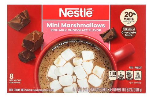 Nestlé Hot Cocoa Mix, Mini Marshmallows, Rich Milk Chocolate Hot Cocoa Mix Nestlé Nestlé Cocoa Plan  chocolate intenso com marshmallows sachês/caixa 193 g 8 u
