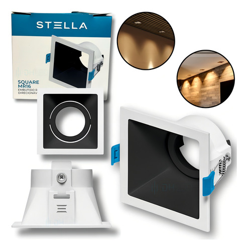 Kit 4x Embutido Square Recuado Mr16 Stella Sth8915br/pto 110v/220v