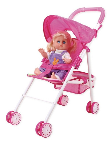 Imagen 1 de 2 de Bebe De 30cm Con Coche De Metal, Llora Y Hace Pipi