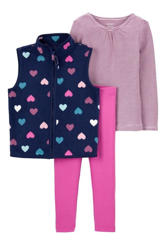 Conjunto Carters Niña 3 Piezas, Chaleco Camiseta Leggings