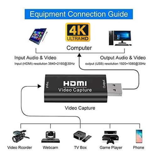 Capturadora Video Audio Hdmi Usb 1080p Hd 4k Pc Ps4 Ps5 Xbox