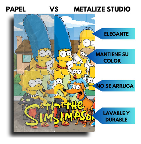 Colección Cuadro Los Simpson Metálico + Soporte Magnet 20x30 Familia Simpson