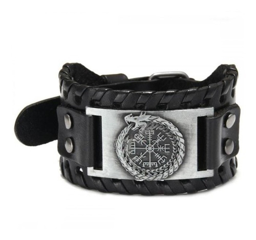 Brazalete Cuero Vikingo Dragón Uroboros Pulsera Nórdica