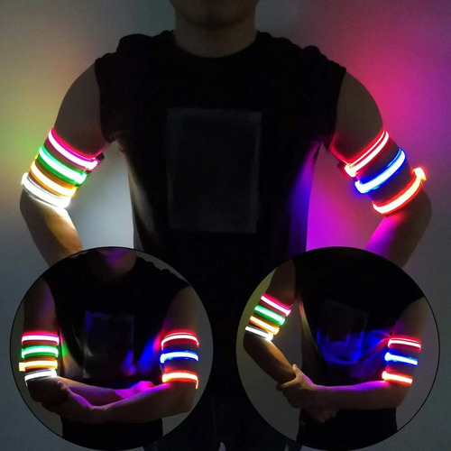 Brazalete Luz Led Correr Ciclismo 3 Modos De Luz Par Color Rojo