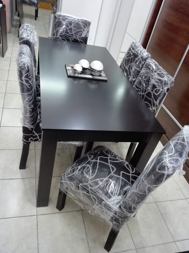Imagen 7 de 10 de Mesa De 1,60 X 0,80 Negro Con 6 Sillas Vestidas Chenille