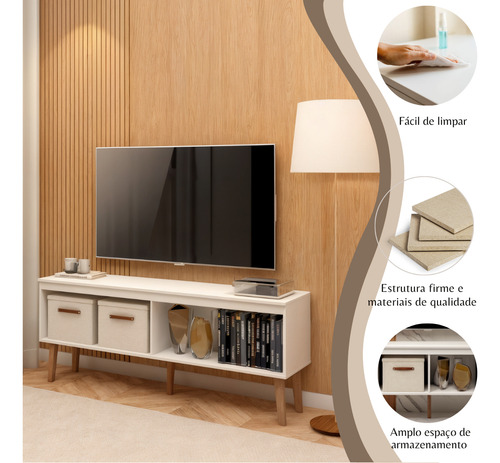 Rack Para Sala Tv Ate 55 Polegadas Cor Branco Com Pes