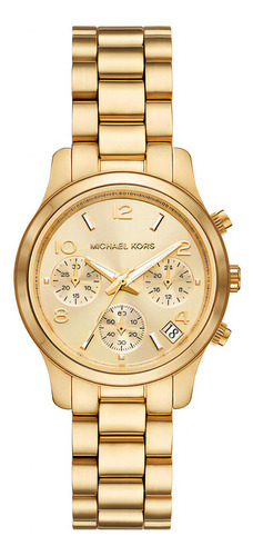 Reloj de pulsera Michael Kors MK7326, analógico, para mujer, fondo dorado, con correa de acero inoxidable color dorado, bisel color dorado y desplegable