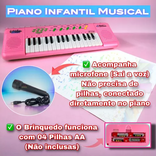 Teclado Infantil Standard 37 Teclas Usb Rosa C/ Microfone