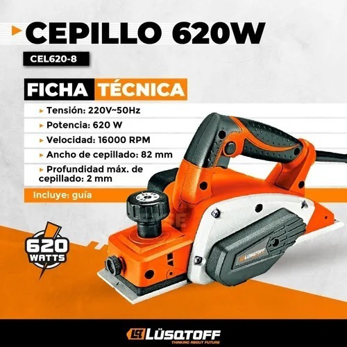 Cepilladora eléctrica de mano Lüsqtoff CEL620-8 8.2cm 220V color Naranja
