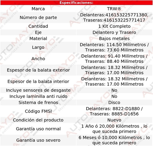 Jgo Balatas Bajos Metales Delanteras Y Traseras M135i 13-16