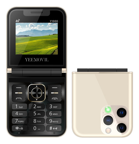Celular Plegable 4g Yeemovil Y1000 Dual Sim + 2 Sim Extra Desbloqueado Telcel At&t Movistar Bait Bluetooth Fm Linterna 2.4-dorado Claro