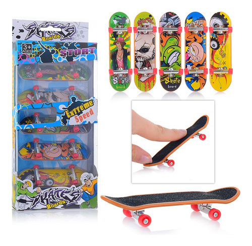 Kit 5 Skate De Dedo Fingerboard Mini Com Lixa Truck Metal