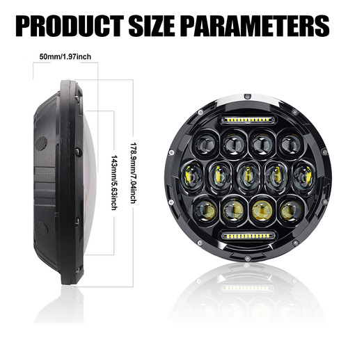 1par 7'' Faros Led Lupa Redondo Drl Para Wrangler Jeep Vocho