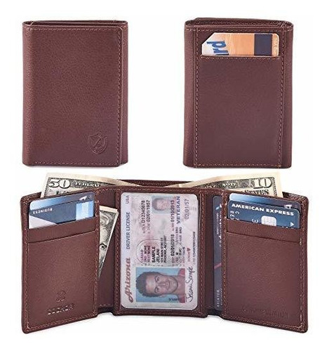 Cochoa Real Leather, Minimalist Trifold Wallet Con Ventana D