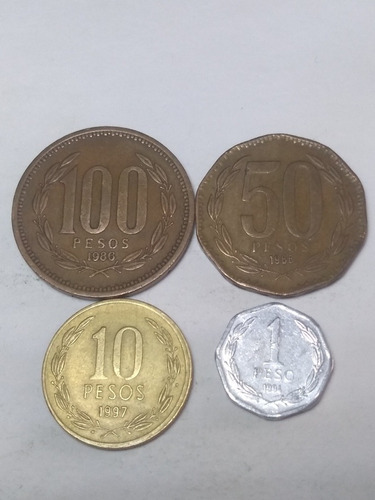  Monedas Chilenas Desde 100 Pesos A 1 Peso 4 Piezas