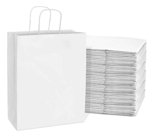 Bolsas De Papel Kraft Blancas Con Asa 22 X 22 X 10 Cm