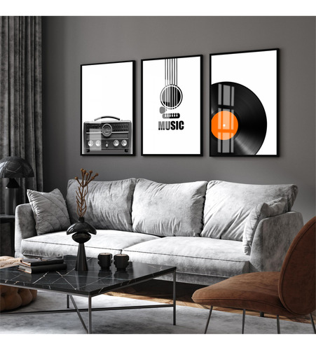 Quadros Decorativos Disco Vinil Rádio Violão Moldura E Vidro