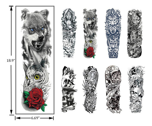 Ss Tatuaje Temporal Mangas 8 Hojas Grande Falso Negro Brazo