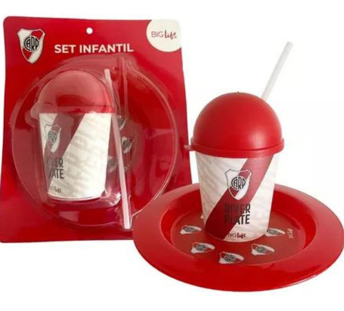 Set Infantil De Plato + Vaso Con Tapa Y Sorbete River Plate