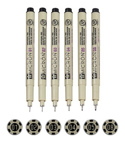 Imagen 2 de 10 de Set De Lapices Tiralineas Sakura Pigma Micron X 6 Unidades
