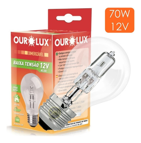 Lâmpada Incandescente Halogena Baixa Tensão 70w 12v E27 Cor da luz Branco Quente 2700K