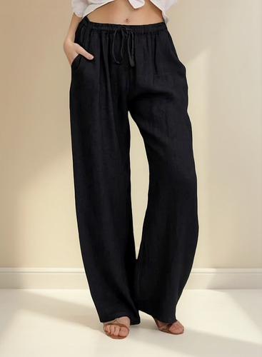 Pantalón De Algodón Y Lino Para Mujer, Cintura Elástica, Ext