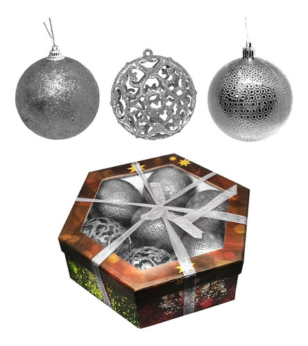 Adorno Navideño Set X7 Caja Bolas Globos De Navidad Esferas