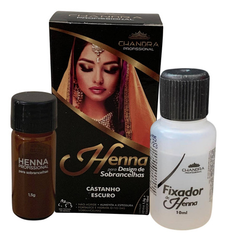 Kit De Henna Profissional Com Navalha Pincel Chandra 1,5g Pó Cor Castanho escuro