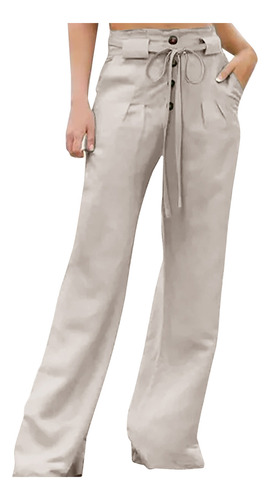 Pantalones Anudados De Color De Cintura Alta Para Mujer