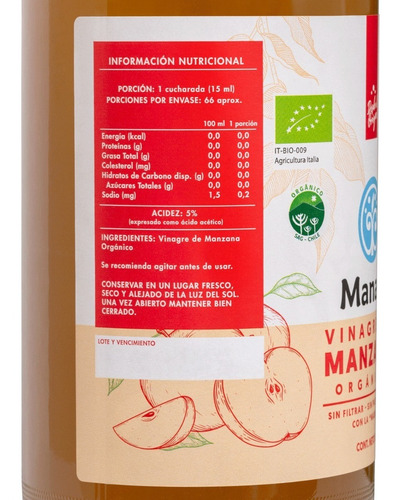 Imagen 3 de 3 de Vinagre De Manzana Orgánico 1000 Ml