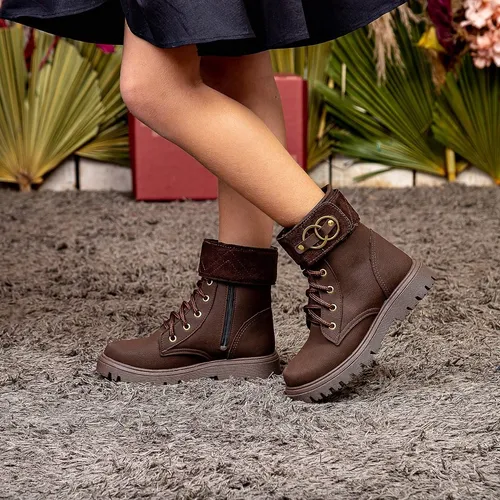 Bota Coturno Flat Infantil Menina Teen Calce F cil Z per