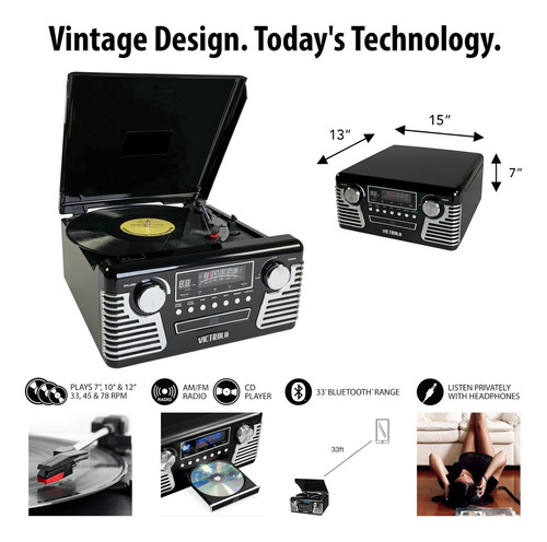 Victrola 50s Retro Bluetooth Player Y Centro Multimedia Con