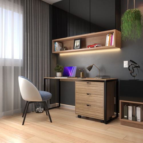 Mesa Escritório Escrivaninha Industrial + Gaveteiro Cômoda Cor Laminado com Preto