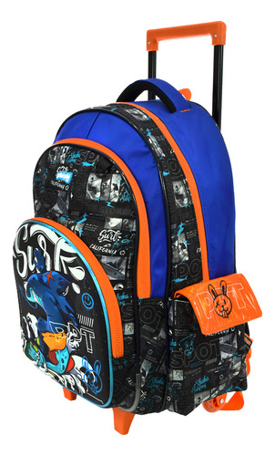 Mochila 18 Pulgadas, C/carrito Surf, Phiphi - 13590 Color Azul Y Naranja Diseño De La Tela Surf