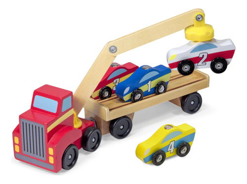 Melissa Y Doug Magnetic Car Carger Juguete De Madera Con 4 A