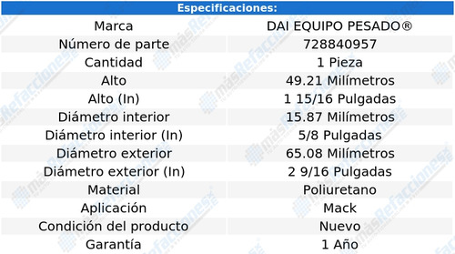Soporte Cabina Poliuretano Dai Alto 49.21mm Para Mod Mack