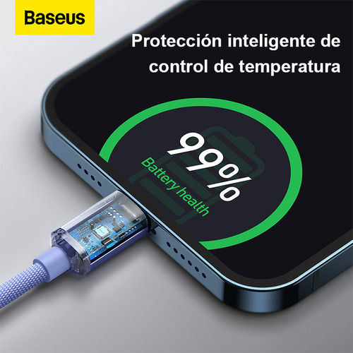 Cable Para iPhone Baseus Usb Tipo C Carga Rápida 2 Metros 480Mbps Color Lila