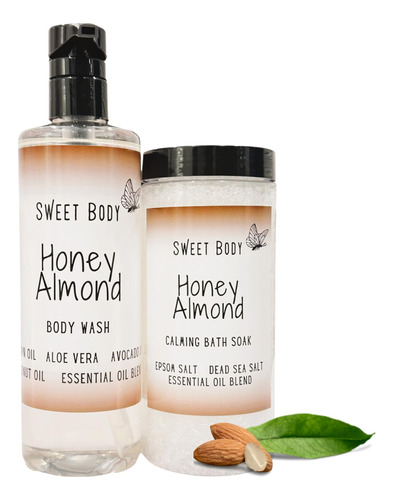 Sweet Body Honey Almond Body Laving + Bath Salt Set | Gel De