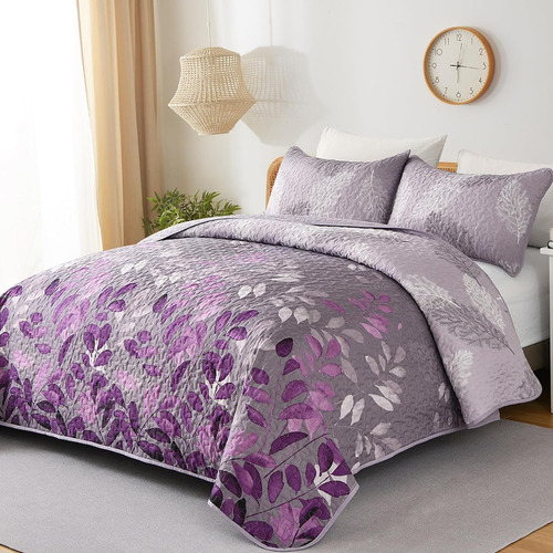 Juego De Edredón Morado Completo, 3 Pcs Colcha De Ve...