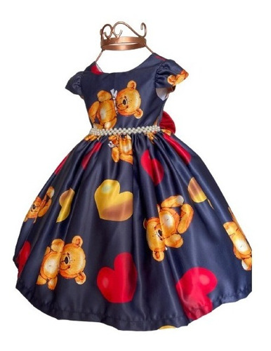 Vestido Festa Infantil Super  Luxo Urso  Coração
