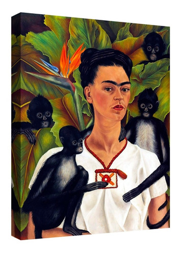 Cuadro Decorativo Canvas Moderno Frida Kahlo Con Monos