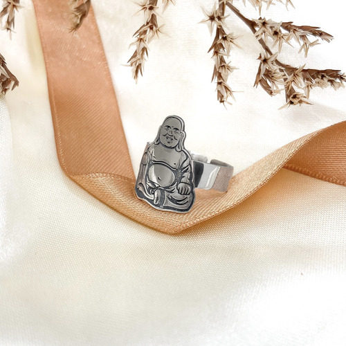 Anillo Buda Suerte Abundancia Budismo Plata 925 Plata 925 B - Mediano Plata 925
