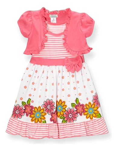 Vestido Niña Sin Mangas Con Bolero Flores Rayas Talla 6 Y 8