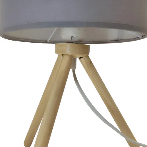 Lámpara De Mesa, Portátil Madera. Que Sal! Estructura Madera Pantalla Gris